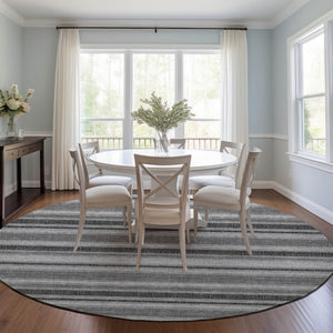 Homeroots 2' Blue Striped Washable Runner Rug - Perfect For Indoor And Outdoor Spaces, Stain-resistant Design Gray Polyester 561163