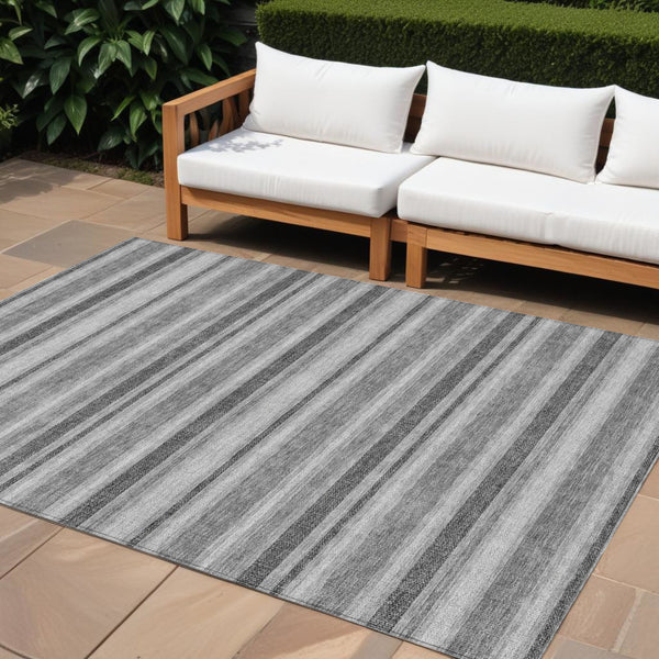 Homeroots 2' Blue Striped Washable Runner Rug - Perfect For Indoor And Outdoor Spaces, Stain-resistant Design Gray Polyester 561164