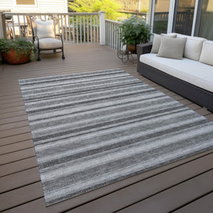 Homeroots 2' Blue Striped Washable Runner Rug - Perfect For Indoor And Outdoor Spaces, Stain-resistant Design Gray Polyester 561164