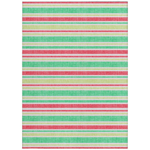 Homeroots 2' Blue Striped Washable Runner Rug - Perfect For Indoor And Outdoor Spaces, Stain-resistant Design Green Polyester 561171