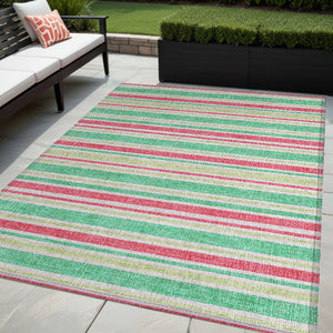 Homeroots 2' Blue Striped Washable Runner Rug - Perfect For Indoor And Outdoor Spaces, Stain-resistant Design Green Polyester 561171