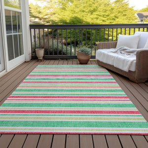 Homeroots 2' Blue Striped Washable Runner Rug - Perfect For Indoor And Outdoor Spaces, Stain-resistant Design Green Polyester 561171