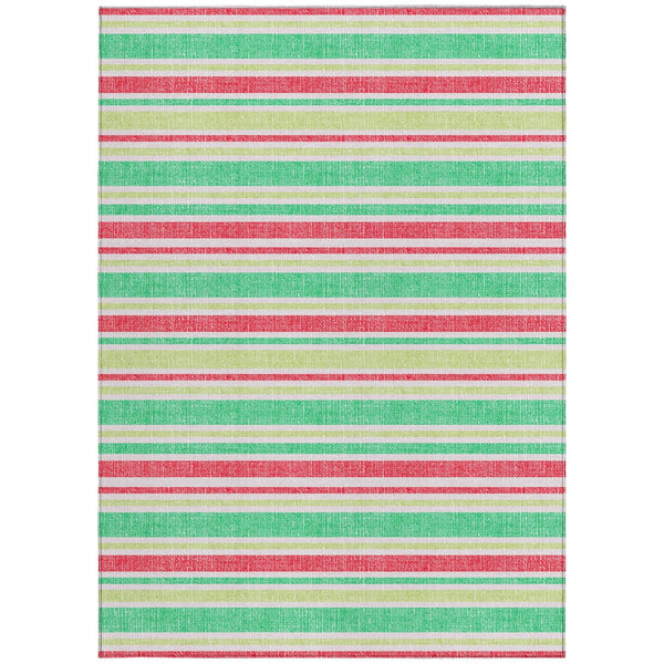Homeroots 2' Blue Striped Washable Runner Rug - Perfect For Indoor And Outdoor Spaces, Stain-resistant Design Green Polyester 561171