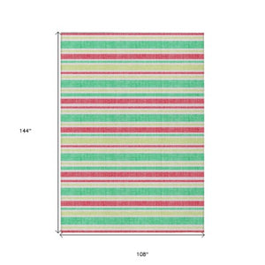 Homeroots 2' Blue Striped Washable Runner Rug - Perfect For Indoor And Outdoor Spaces, Stain-resistant Design Green Polyester 561174