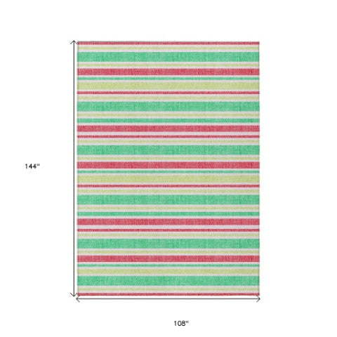 Homeroots 2' Blue Striped Washable Runner Rug - Perfect For Indoor And Outdoor Spaces, Stain-resistant Design Green Polyester 561174