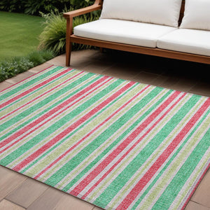 Homeroots 2' Blue Striped Washable Runner Rug - Perfect For Indoor And Outdoor Spaces, Stain-resistant Design Green Polyester 561174