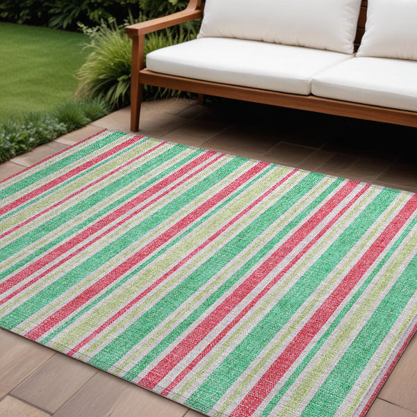 Homeroots 2' Blue Striped Washable Runner Rug - Perfect For Indoor And Outdoor Spaces, Stain-resistant Design Green Polyester 561174