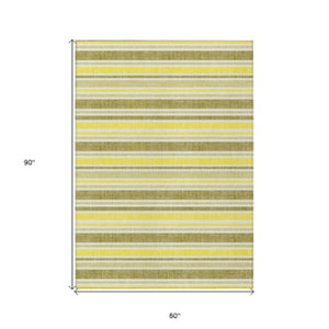 Homeroots 2' Blue Striped Washable Runner Rug - Perfect For Indoor And Outdoor Spaces, Stain-resistant Design Khaki Polyester 561189