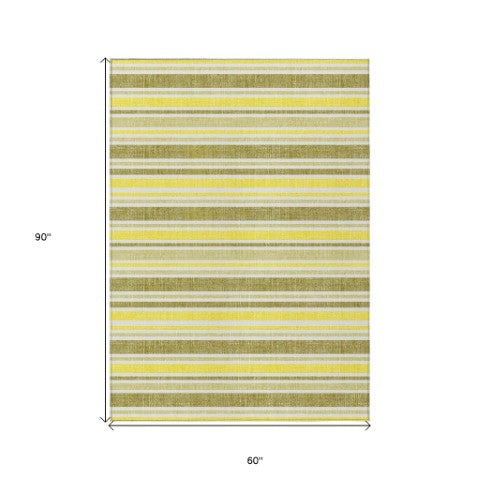 Homeroots 2' Blue Striped Washable Runner Rug - Perfect For Indoor And Outdoor Spaces, Stain-resistant Design Khaki Polyester 561189