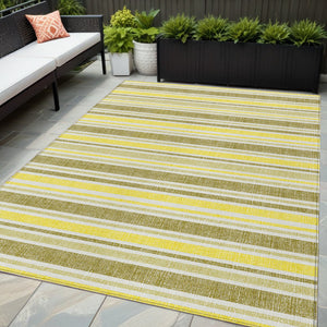 Homeroots 2' Blue Striped Washable Runner Rug - Perfect For Indoor And Outdoor Spaces, Stain-resistant Design Khaki Polyester 561189