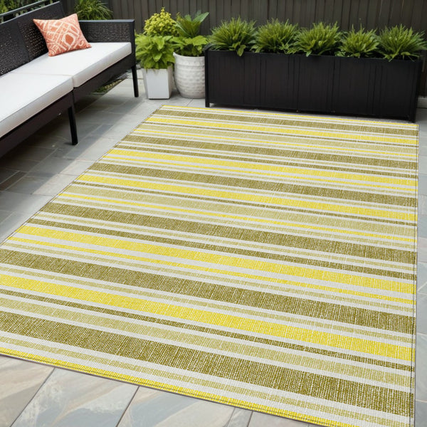 Homeroots 2' Blue Striped Washable Runner Rug - Perfect For Indoor And Outdoor Spaces, Stain-resistant Design Khaki Polyester 561189