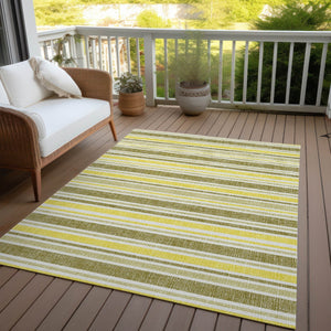 Homeroots 2' Blue Striped Washable Runner Rug - Perfect For Indoor And Outdoor Spaces, Stain-resistant Design Khaki Polyester 561189