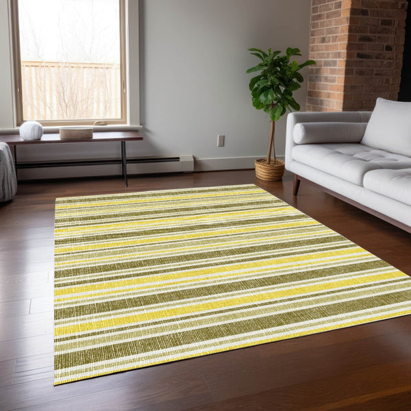 Homeroots 2' Blue Striped Washable Runner Rug - Perfect For Indoor And Outdoor Spaces, Stain-resistant Design Khaki Polyester 561189