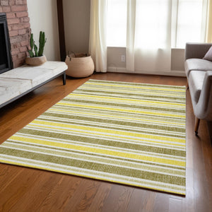 Homeroots 2' Blue Striped Washable Runner Rug - Perfect For Indoor And Outdoor Spaces, Stain-resistant Design Khaki Polyester 561189