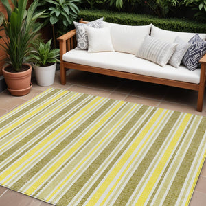 Homeroots 2' Blue Striped Washable Runner Rug - Perfect For Indoor And Outdoor Spaces, Stain-resistant Design Khaki Polyester 561193
