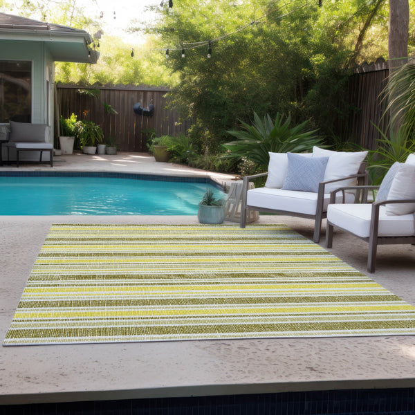 Homeroots 2' Blue Striped Washable Runner Rug - Perfect For Indoor And Outdoor Spaces, Stain-resistant Design Khaki Polyester 561193