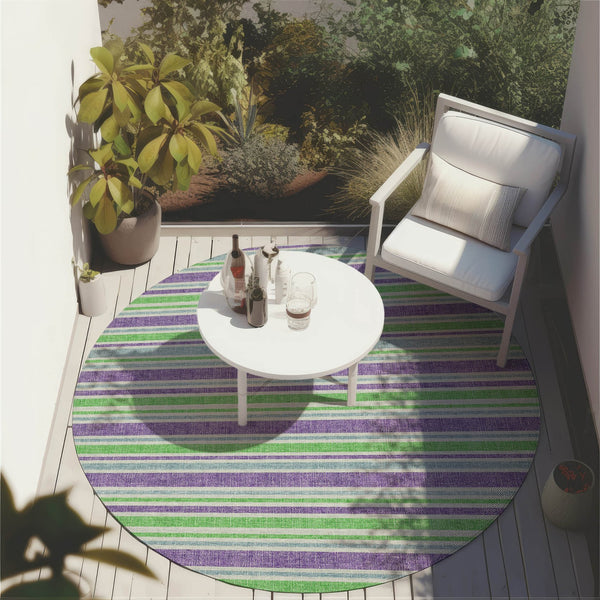 Homeroots 2' Blue Striped Washable Runner Rug - Perfect For Indoor And Outdoor Spaces, Stain-resistant Design Lime Polyester 561199
