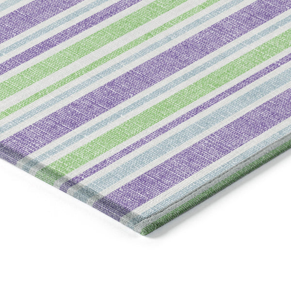 Homeroots 2' Blue Striped Washable Runner Rug - Perfect For Indoor And Outdoor Spaces, Stain-resistant Design Lime Polyester 561199