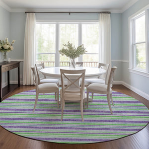 Homeroots 2' Blue Striped Washable Runner Rug - Perfect For Indoor And Outdoor Spaces, Stain-resistant Design Lime Polyester 561199