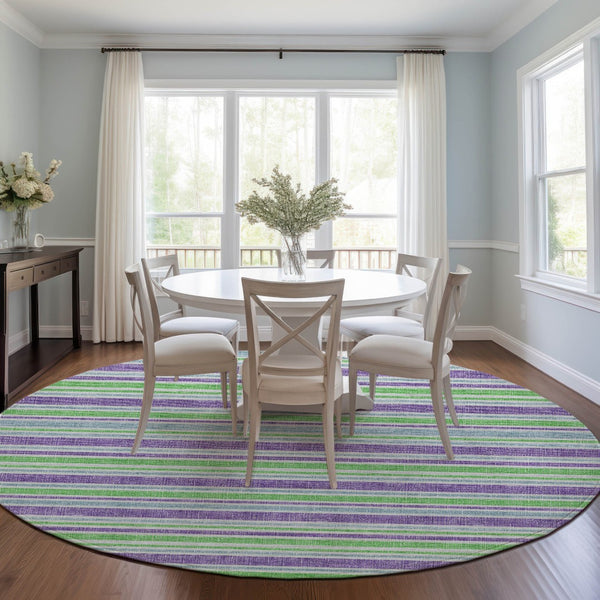 Homeroots 2' Blue Striped Washable Runner Rug - Perfect For Indoor And Outdoor Spaces, Stain-resistant Design Lime Polyester 561199