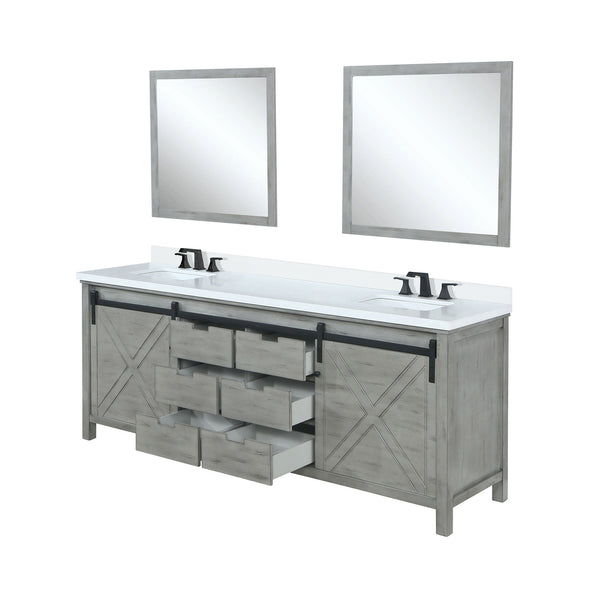 English Elm Ash Grey Double Bath Vanity 80" W x 22" D with Cultured Marble Top, Matte Black Faucets & 30" Mirrors B2731S01121