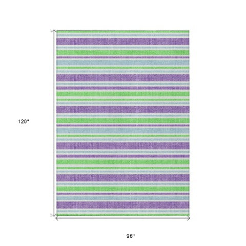 Homeroots 2' Blue Striped Washable Runner Rug - Perfect For Indoor And Outdoor Spaces, Stain-resistant Design Lime Polyester 561200