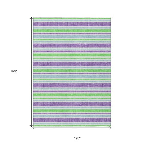 Homeroots 2' Blue Striped Washable Runner Rug - Perfect For Indoor And Outdoor Spaces, Stain-resistant Design Lime Polyester 561202