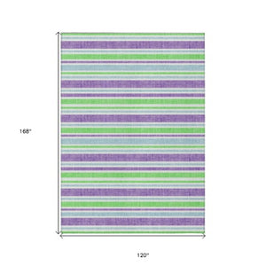 Homeroots 2' Blue Striped Washable Runner Rug - Perfect For Indoor And Outdoor Spaces, Stain-resistant Design Lime Polyester 561202