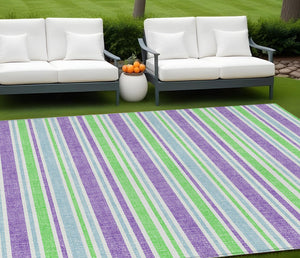 Homeroots 2' Blue Striped Washable Runner Rug - Perfect For Indoor And Outdoor Spaces, Stain-resistant Design Lime Polyester 561202