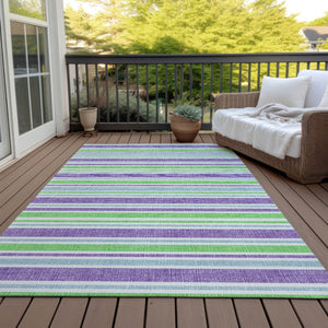 Homeroots 2' Blue Striped Washable Runner Rug - Perfect For Indoor And Outdoor Spaces, Stain-resistant Design Lime Polyester 561202