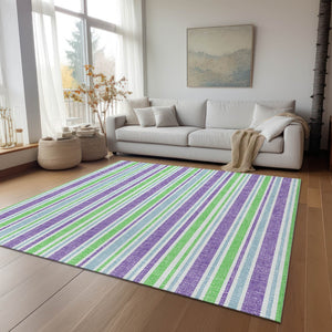 Homeroots 2' Blue Striped Washable Runner Rug - Perfect For Indoor And Outdoor Spaces, Stain-resistant Design Lime Polyester 561202