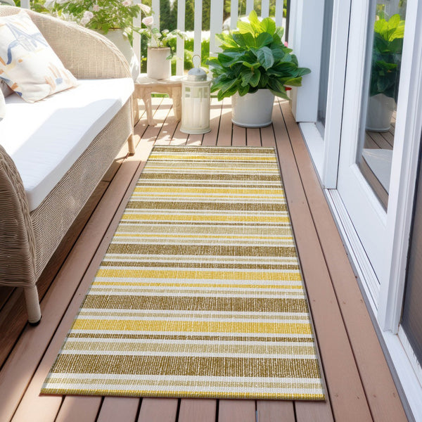 Homeroots 2' Blue Striped Washable Runner Rug - Perfect For Indoor And Outdoor Spaces, Stain-resistant Design Mocha Polyester 561204