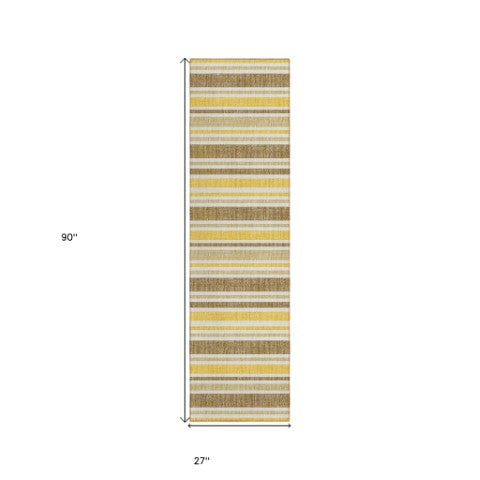 Homeroots 2' Blue Striped Washable Runner Rug - Perfect For Indoor And Outdoor Spaces, Stain-resistant Design Mocha Polyester 561204