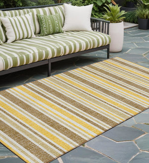 Homeroots 2' Blue Striped Washable Runner Rug - Perfect For Indoor And Outdoor Spaces, Stain-resistant Design Mocha Polyester 561204