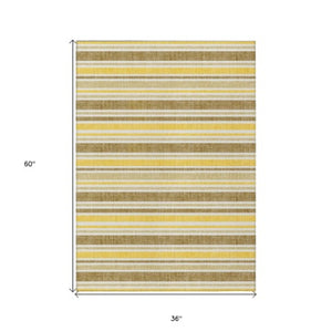 Homeroots 2' Blue Striped Washable Runner Rug - Perfect For Indoor And Outdoor Spaces, Stain-resistant Design Mocha Polyester 561206