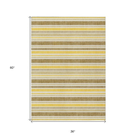 Homeroots 2' Blue Striped Washable Runner Rug - Perfect For Indoor And Outdoor Spaces, Stain-resistant Design Mocha Polyester 561206