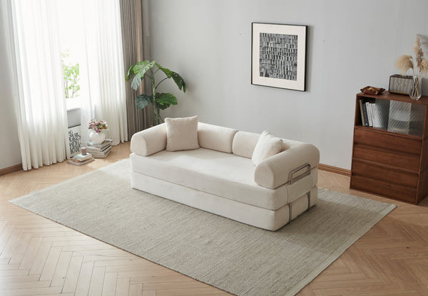 English Elm 78.8" Corduroy Modular Floor Sofa Convertible Sleeper Futon with Pillow Back Support Off White W5617P456003