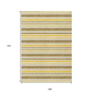 HomeRoots 9' Brown and Orange Striped Washable Area Rug - Stylish, Durable, Indoor/Outdoor Essential for Any Space 9' X 12' 561210