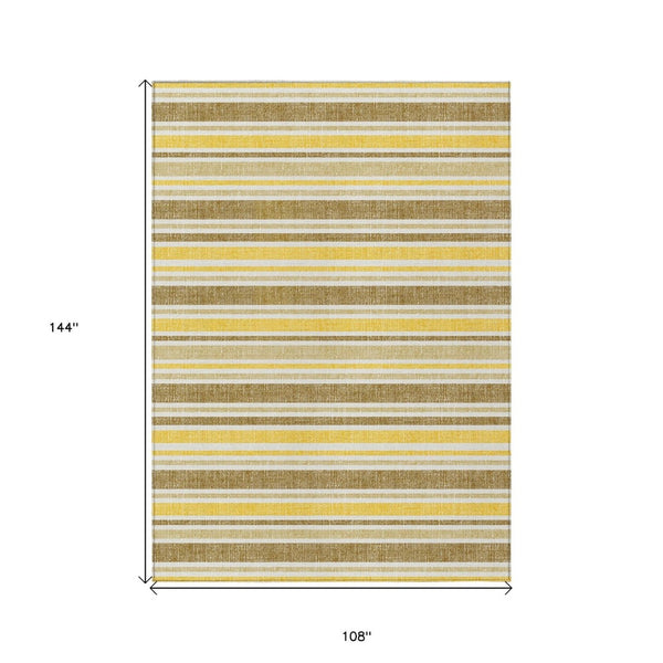 HomeRoots 9' Brown and Orange Striped Washable Area Rug - Stylish, Durable, Indoor/Outdoor Essential for Any Space 9' X 12' 561210