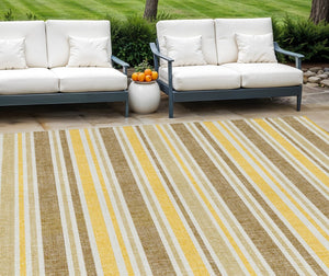 HomeRoots 9' Brown and Orange Striped Washable Area Rug - Stylish, Durable, Indoor/Outdoor Essential for Any Space 9' X 12' 561210
