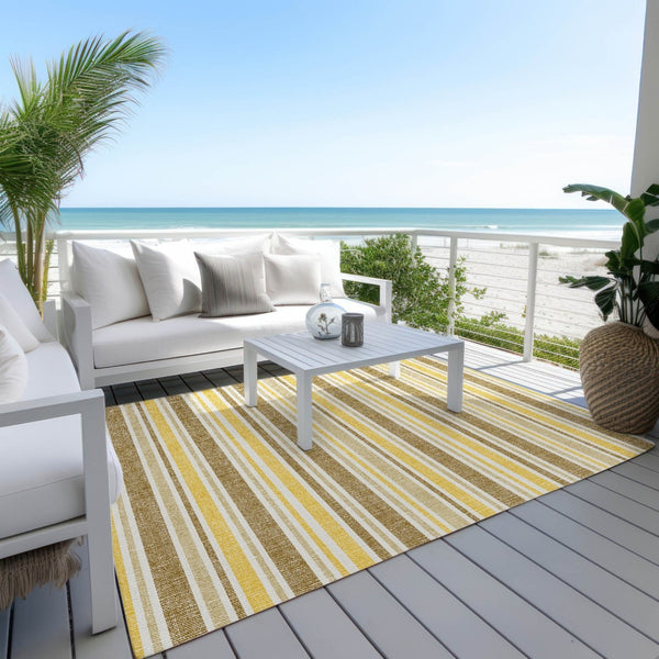 HomeRoots 9' Brown and Orange Striped Washable Area Rug - Stylish, Durable, Indoor/Outdoor Essential for Any Space 9' X 12' 561210