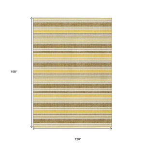 HomeRoots 10' Durable Washable Brown and Orange Striped Area Rug for Indoor and Outdoor Style & Comfort 10' X 14' 561211