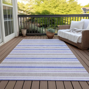 Homeroots 2' Blue Striped Washable Runner Rug - Perfect For Indoor And Outdoor Spaces, Stain-resistant Design Navy Polyester 561219