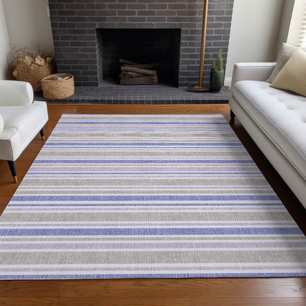 Homeroots 2' Blue Striped Washable Runner Rug - Perfect For Indoor And Outdoor Spaces, Stain-resistant Design Navy Polyester 561219