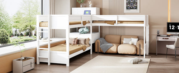English Elm Twin L-shaped Bunk Bed Pine Wood Corner Design with Desk Drawers and Usb Charging White N820S00079K
