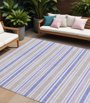 Homeroots 2' Blue Striped Washable Runner Rug - Perfect For Indoor And Outdoor Spaces, Stain-resistant Design Navy Polyester 561220