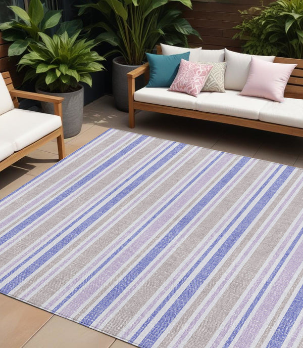 Homeroots 2' Blue Striped Washable Runner Rug - Perfect For Indoor And Outdoor Spaces, Stain-resistant Design Navy Polyester 561220