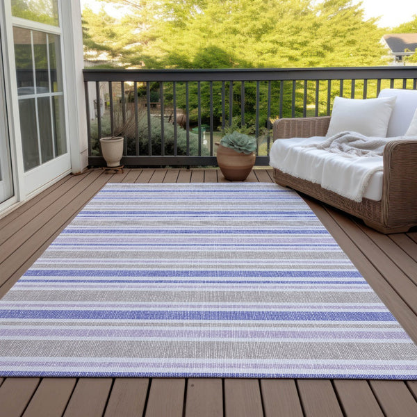 Homeroots 2' Blue Striped Washable Runner Rug - Perfect For Indoor And Outdoor Spaces, Stain-resistant Design Navy Polyester 561220