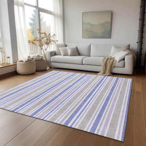 Homeroots 2' Blue Striped Washable Runner Rug - Perfect For Indoor And Outdoor Spaces, Stain-resistant Design Navy Polyester 561220