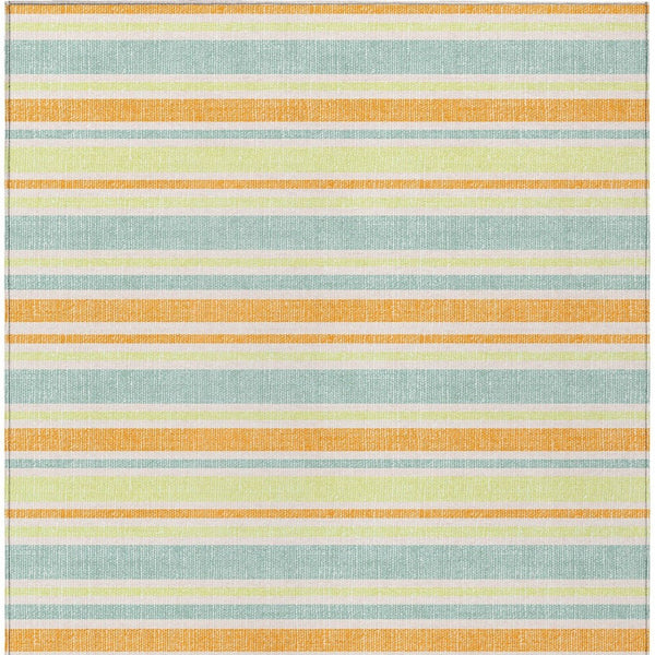 Homeroots 2' Blue Striped Washable Runner Rug - Perfect For Indoor And Outdoor Spaces, Stain-resistant Design Orange Polyester 561224